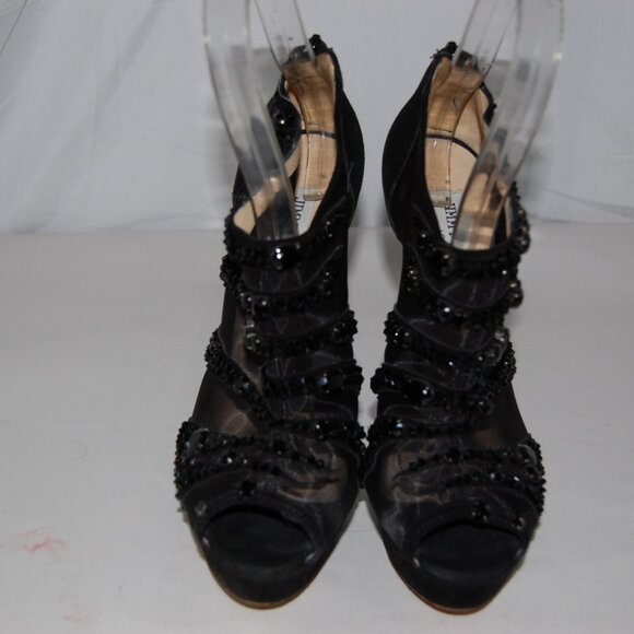 US8.5❤️ Jimmy Choo Black Suede High Heels Ankle Crystal Platform Boots ITALY - Picture 5 of 15